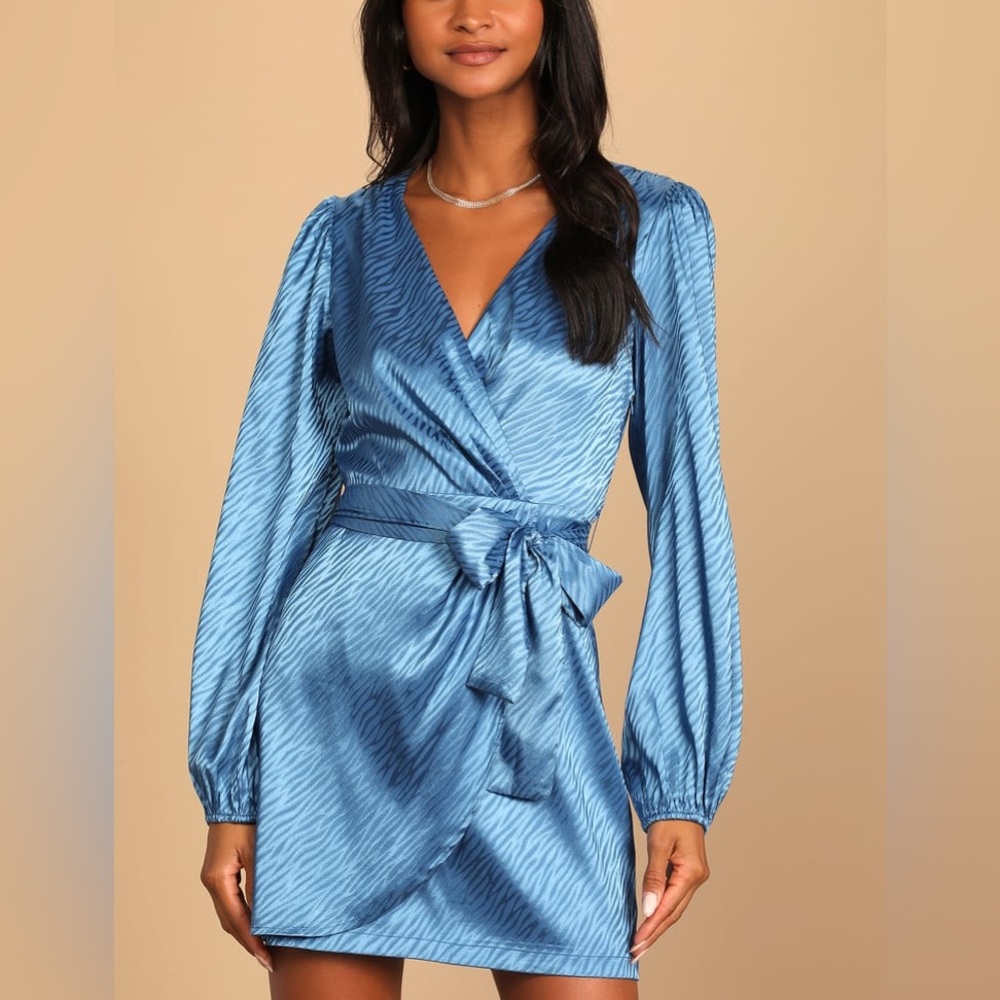 Lulu’s Wild for Love Blue Zebra Print Faux Wrap Mini Dress